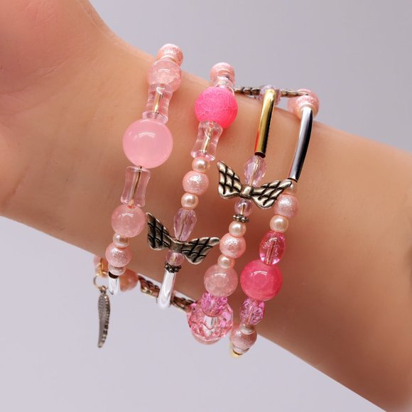 Angels theme Rose Quartz stone bead bracelet with Pearls and Crystals. - Picture 4 of 7